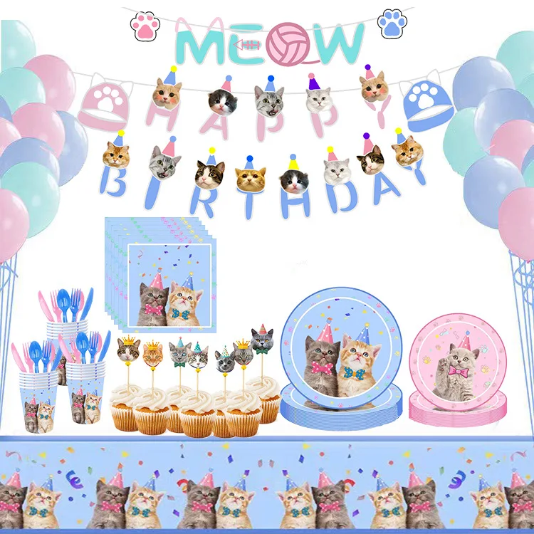 Pet Cat Party Supplies Dinner Plates Dessert Plates Cups Napkins Straws Banner Cat Face Disposable Tablewares Party Decorations 
Pet Cat Party Supplies Dinner Plates Dessert Plates Cups Napkins Straws Banner Cat Face Disposable Tablewares Party Decorations