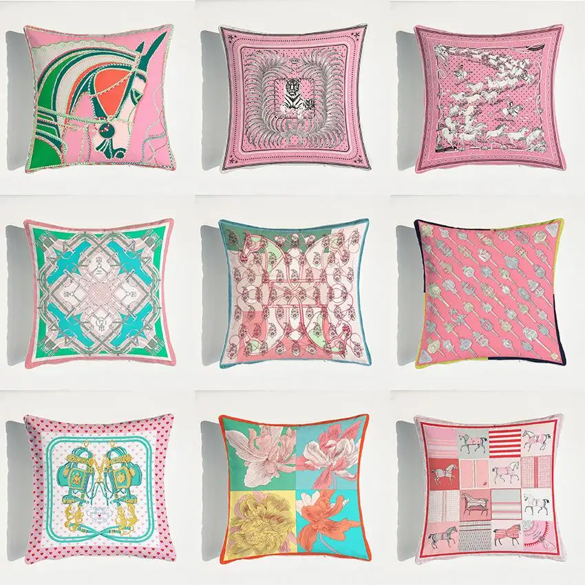 

Классический бархатный розовый чехол для подушки, роскошный декоративный чехол для подушки с рисунком лошади, европейский стиль, украшение...