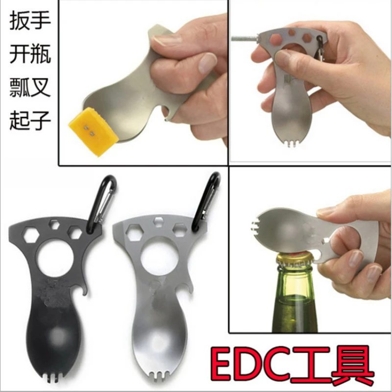 Stainless Steel Outdoor Multi Function EDC Spoon Fork Hex Wrench Bottle Opener Carabiner Camping Picnic Tableware Tactical Spork
Stainless Steel Outdoor Multi Function EDC Spoon Fork Hex Wrench Bottle Opener Carabiner Camping Picnic Tableware Tactical Spork