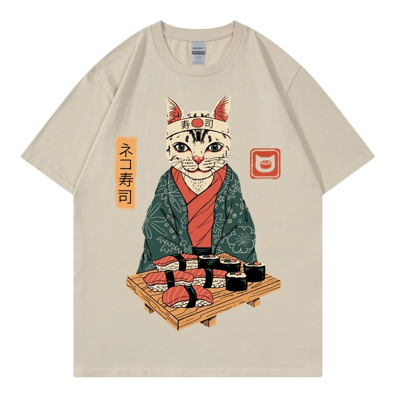 

Футболка мужская с забавным принтом кошки, уличная одежда в стиле хип-хоп, топ с коротким рукавом в японском стиле Харадзюку, хлопковая рубашка, на лето