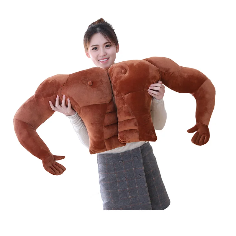 

Plush sexy muscular strong boyfriend arm plush 2-in-1 sleeping partner pillow flannel blanket chocolate 45/58/80cm