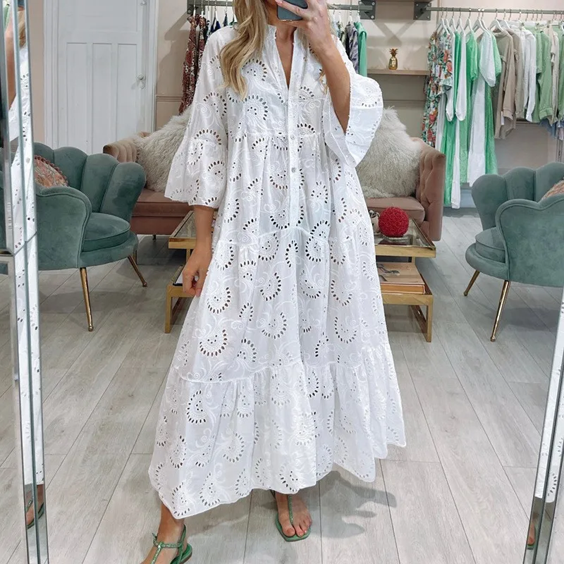 Lace Dress Women High Quality Elegant Embroidery Hollow Ruffle White Dress 2023 Summer Party Dresses For Chubby Female Vestidos
Lace Dress Women High Quality Elegant Embroidery Hollow Ruffle White Dress 2023 Summer Party Dresses For Chubby Female Vestidos
