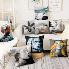 Woman Portrait Art Painting Print Pillowcase Flax Linen Collage Art Butterfly Cushion Decorative Pillow Home Decor Sofa Throw