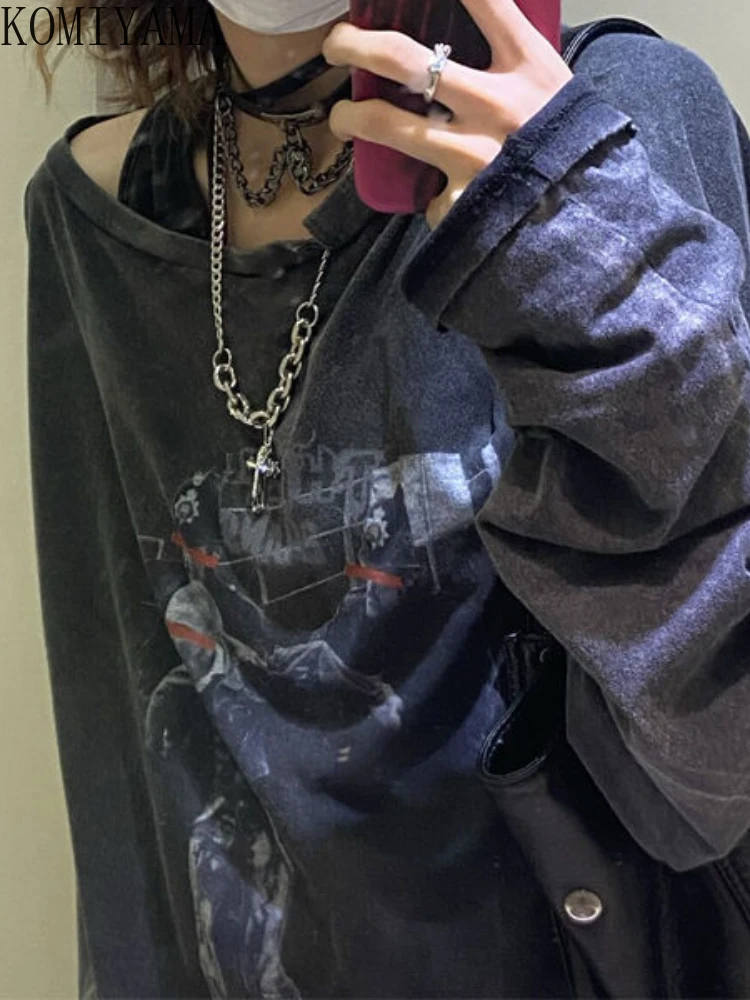 Женская футболка с длинным рукавом, Повседневная Свободная Винтажная футболка с длинным рукавом и открытыми плечами в стиле панк-готика, Y2k,... 
Женская футболка с длинным рукавом, Повседневная Свободная Винтажная футболка с длинным рукавом и открытыми плечами в стиле панк-готика, Y2k,...