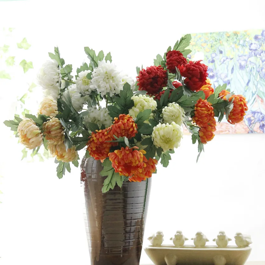 Hot 5 big flower head with leaves artificial chrysanthemum ball fake silk flower DIY home garden wedding party shop decoration
Hot 5 big flower head with leaves artificial chrysanthemum ball fake silk flower DIY home garden wedding party shop decoration