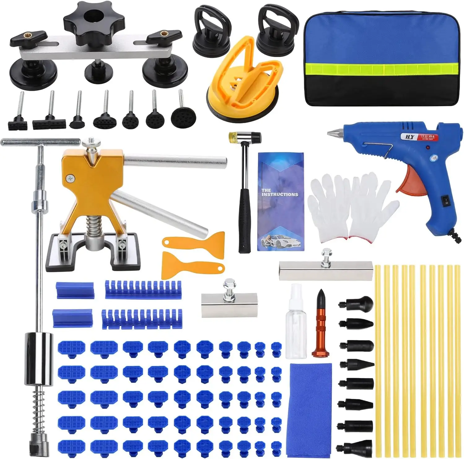 

Auto Body Dent Repair Kit, Paintless Dent Repair Kit with Golden Lifter, Slide Hammer T-bar Dent Puller, Bridge Puller, Suction