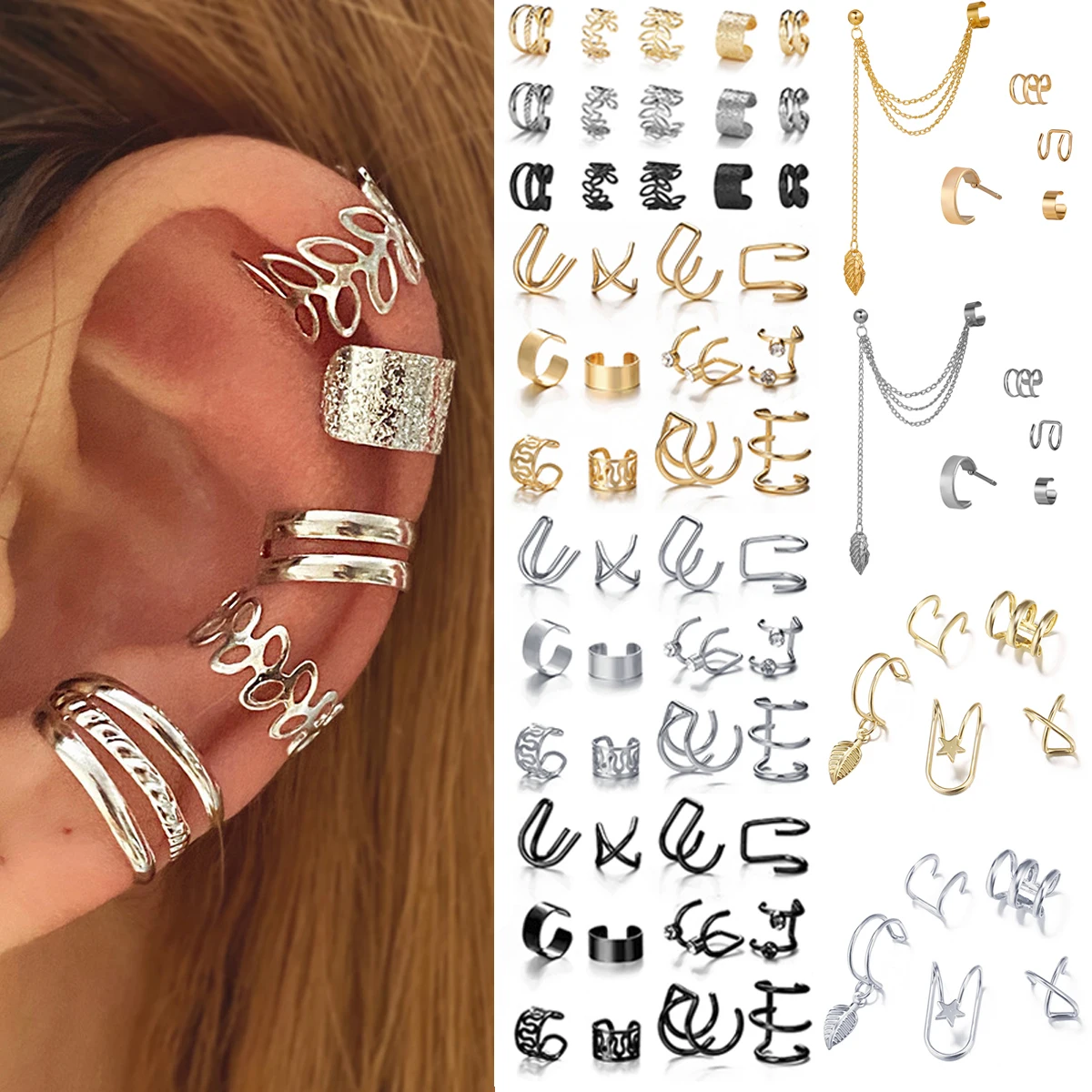 Silver Color Leaves Clip Earrings for Women Men Creative Simple C Ear Cuff Non-Piercing Ear Ear Clip Set Trend Jewelry Gift
Silver Color Leaves Clip Earrings for Women Men Creative Simple C Ear Cuff Non-Piercing Ear Ear Clip Set Trend Jewelry Gift