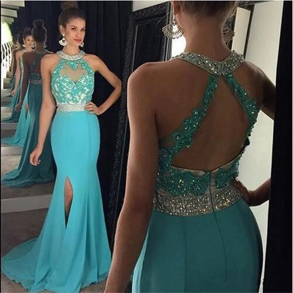 Turquoise Robe De Soiree Mermaid Halter Chiffon Lace Beaded Backless Sexy Long Prom Dresses Prom Gown Evening Dresses
Turquoise Robe De Soiree Mermaid Halter Chiffon Lace Beaded Backless Sexy Long Prom Dresses Prom Gown Evening Dresses