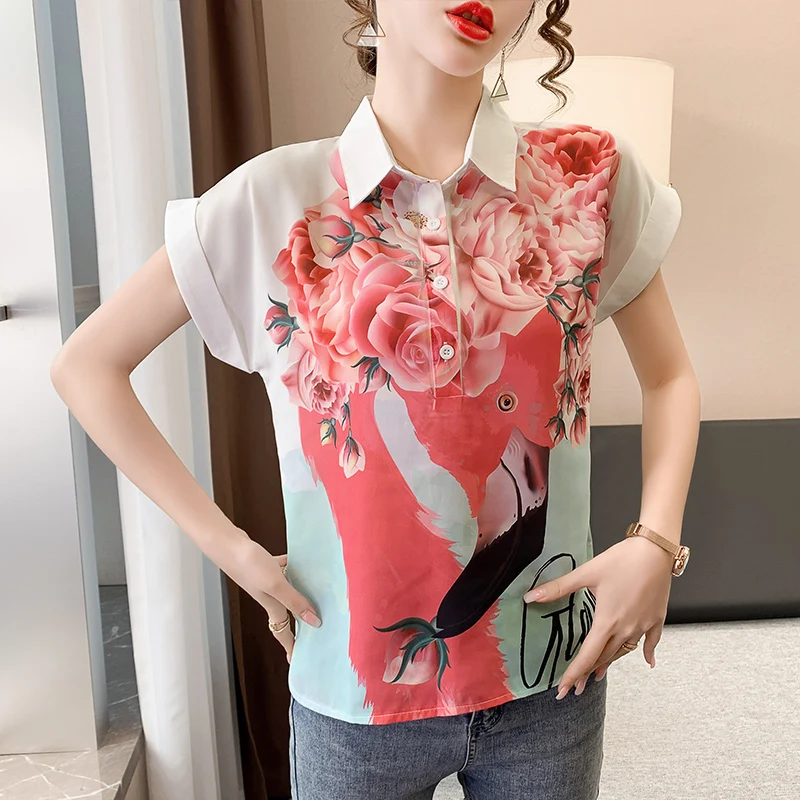Viscose Women's Blouses New Fashion Casual Short Sleeve Top Floral Print Button Summer Polo
Viscose Women's Blouses New Fashion Casual Short Sleeve Top Floral Print Button Summer Polo