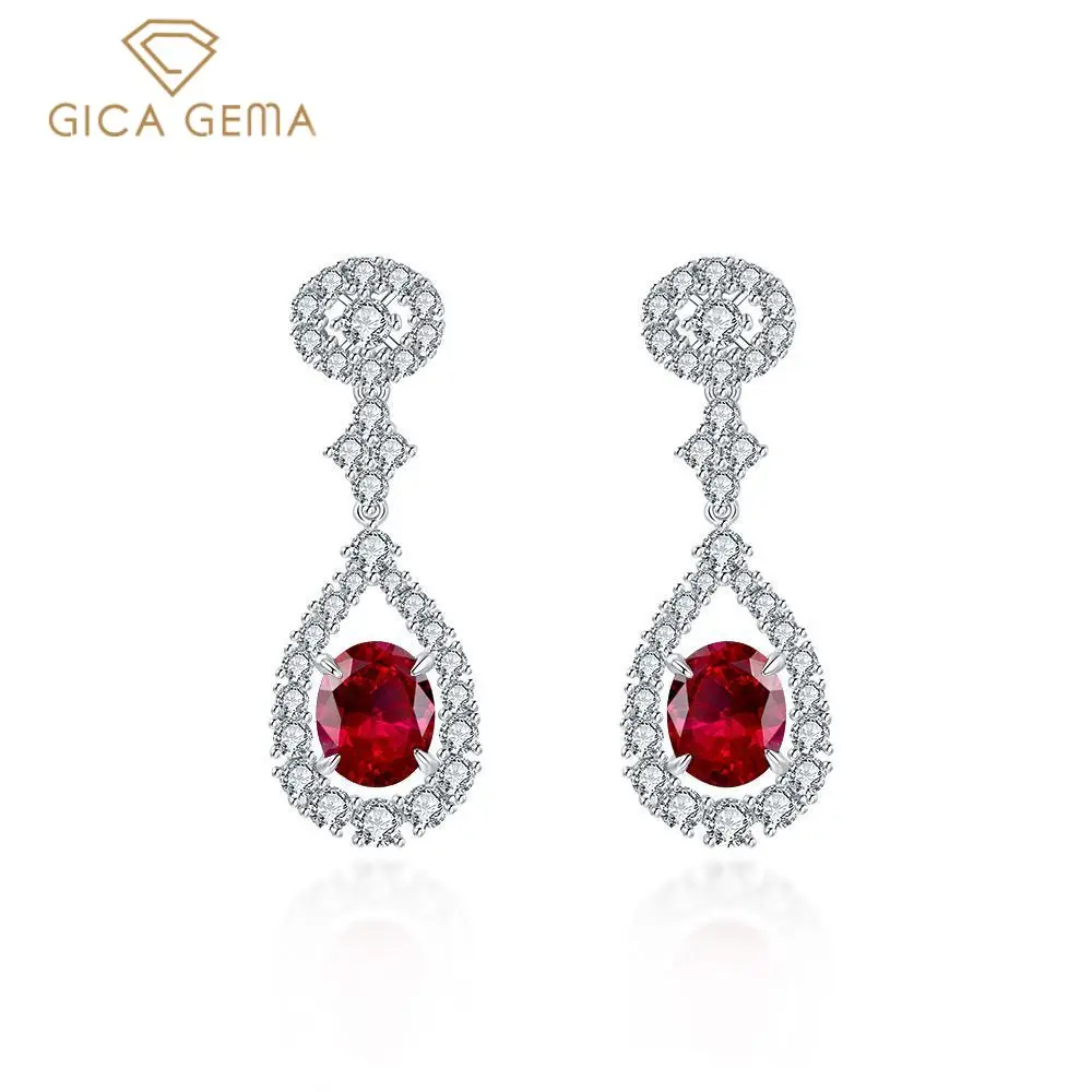 GICA GEMA 925 Sterling Sparkling Full High Carbon Diamond Red Corundum Drop Earrings For Women Wedding Party Fine Jewelry Gifts
GICA GEMA 925 Sterling Sparkling Full High Carbon Diamond Red Corundum Drop Earrings For Women Wedding Party Fine Jewelry Gifts