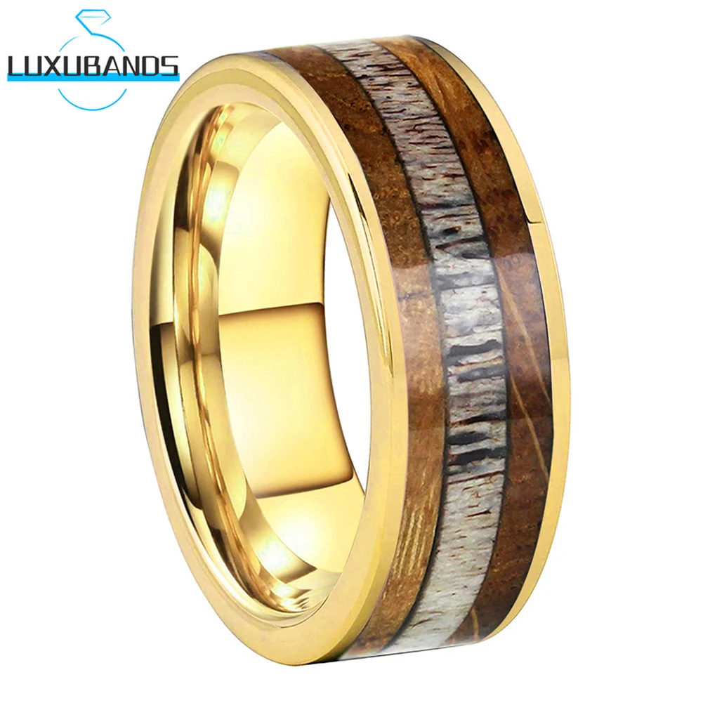 Tungsten Carbide Ring 8mm Gold Flat Deer Antler Double Whiskey Barrel Wood Inlay Polished Finish For Men Wemen Comfort Fit
Tungsten Carbide Ring 8mm Gold Flat Deer Antler Double Whiskey Barrel Wood Inlay Polished Finish For Men Wemen Comfort Fit