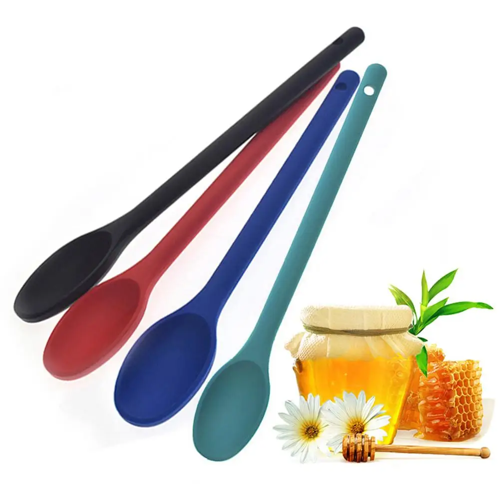 

Kitchenware Spoon Salad Food Mixing Stirring Spoon Cooking Tool for Picnic Kitchen Soup Spoons Long Handle Silicone 1pcs