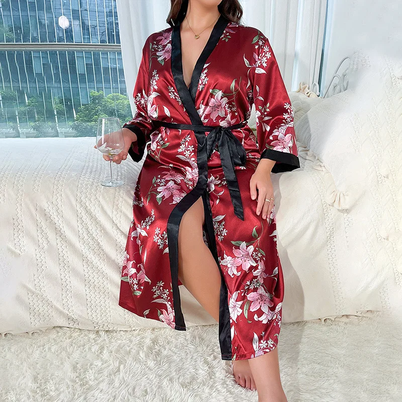 Print Flower Kimono Bathrobe Gown Plus Size 5XL Long Robe Female New Spring Summer Satin Sleepwear Nightgown Loose Home Wear
Print Flower Kimono Bathrobe Gown Plus Size 5XL Long Robe Female New Spring Summer Satin Sleepwear Nightgown Loose Home Wear