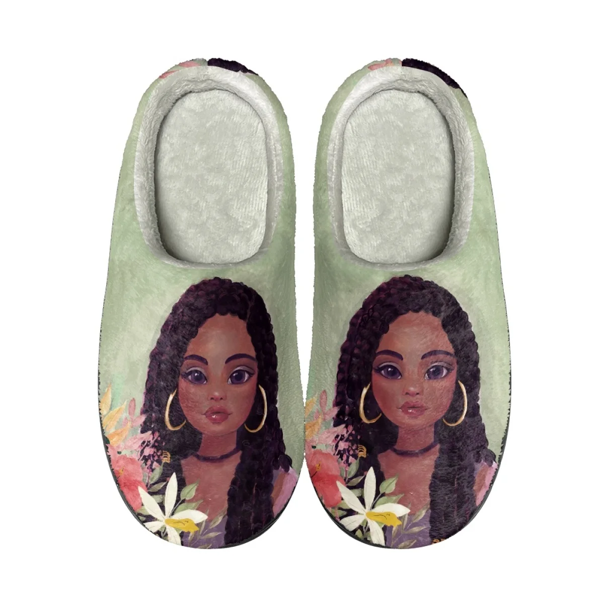 

Winter Women Flannel Slippers Africa Print Couple Indoor Non-Slip Slipper Slides Warm Bedroom Lady Comfy Footwear Zapatos Planos