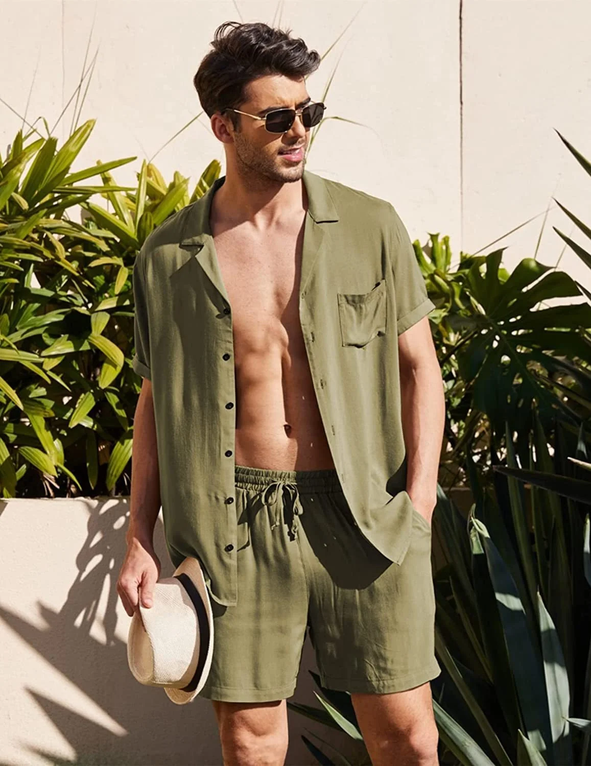 Summer Cotton Linen Shirt Set Men's Casual Outdoor 2-Piece Suit Andhome Clothes Pajamas Comfy Breathable Beach Short Slve Sets
Summer Cotton Linen Shirt Set Men's Casual Outdoor 2-Piece Suit Andhome Clothes Pajamas Comfy Breathable Beach Short Slve Sets