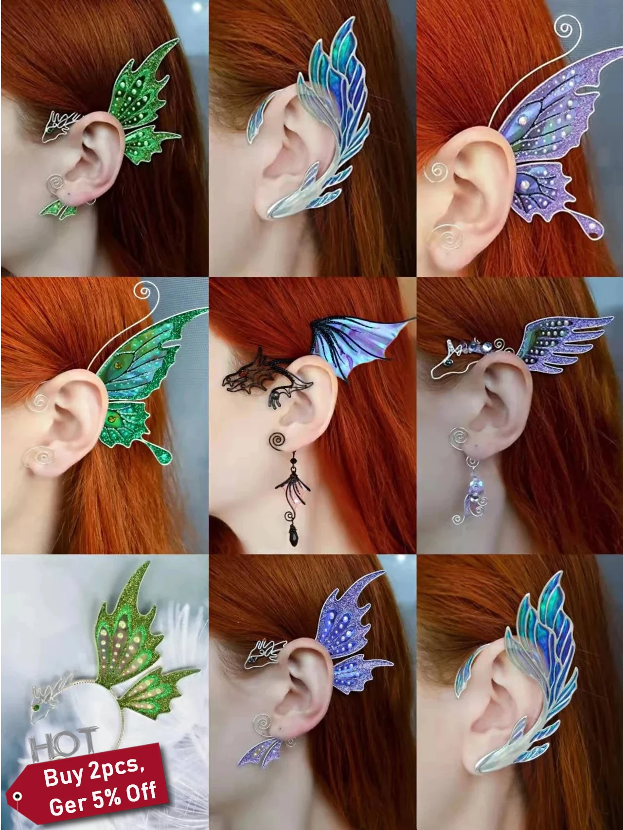 Fashion Non Piercing Ear Clips Earrings for Women Iridescent Butterfly Fish Ear Dragon Jewelry Ear Hook Single Left Earrings 
Fashion Non Piercing Ear Clips Earrings for Women Iridescent Butterfly Fish Ear Dragon Jewelry Ear Hook Single Left Earrings