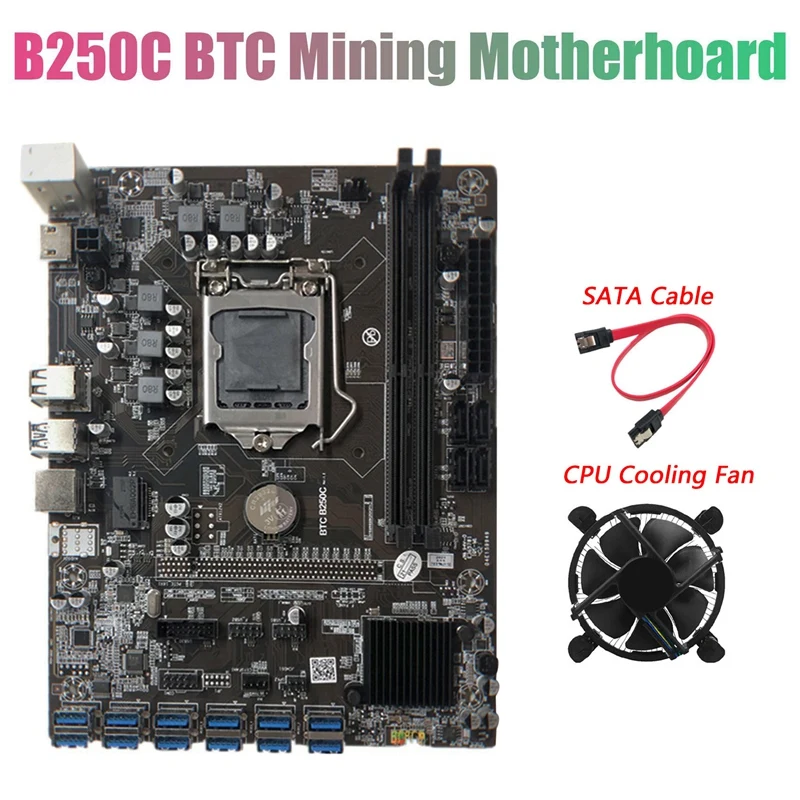 B250C BTC Mining Motherboard with Fan+SATA Cable 12XPCIE to USB3.0 Graphics Card Slot LGA1151 Supports DDR4 DIMM RAM
B250C BTC Mining Motherboard with Fan+SATA Cable 12XPCIE to USB3.0 Graphics Card Slot LGA1151 Supports DDR4 DIMM RAM