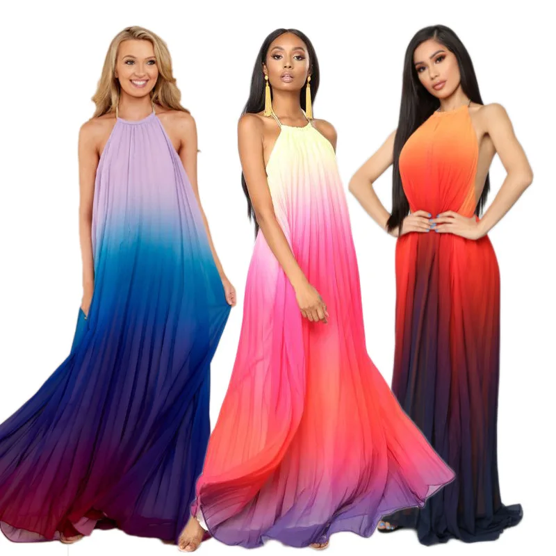 Шифоновое платье-макси с открытой спиной и градиентом, в африканском стиле 
Шифоновое платье-макси с открытой спиной и градиентом, в африканском стиле