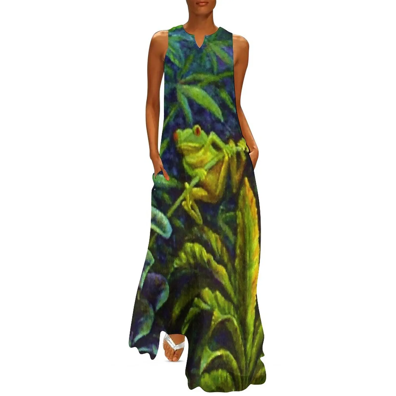 Tree Frog Dress Red Eyed Green Tropical Frogs Jungle Beach Maxi Dress Print Boho Beach Long Dresses Aesthetic Oversize Vestidos
Tree Frog Dress Red Eyed Green Tropical Frogs Jungle Beach Maxi Dress Print Boho Beach Long Dresses Aesthetic Oversize Vestidos