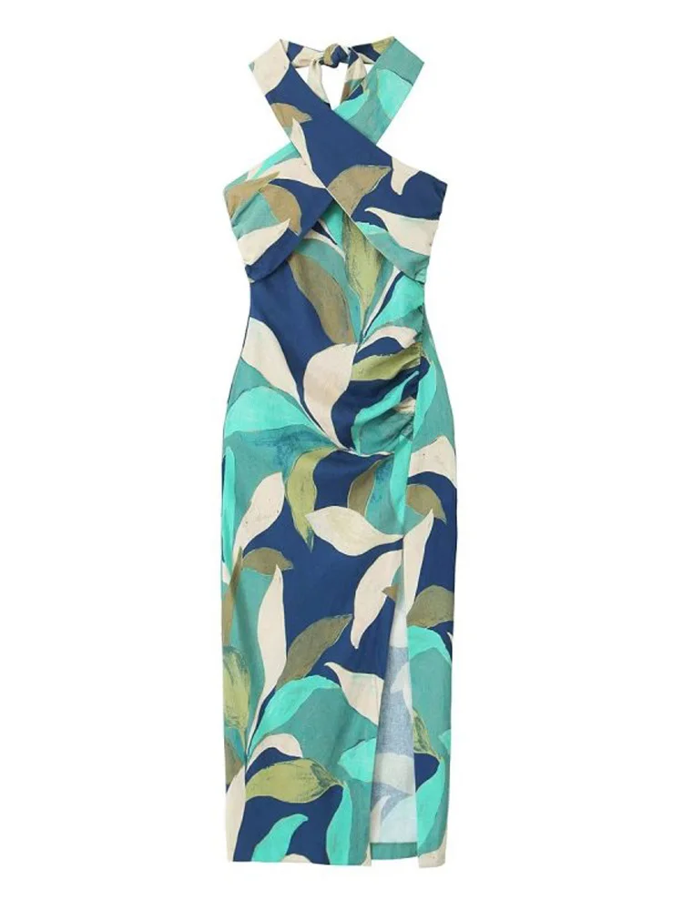 Kumsvag 2023 Womens Summer Halter Dress Fashion Print Off shoulder Pleat Split Female Elegant Street Dresses Clothing 
Kumsvag 2023 Womens Summer Halter Dress Fashion Print Off shoulder Pleat Split Female Elegant Street Dresses Clothing