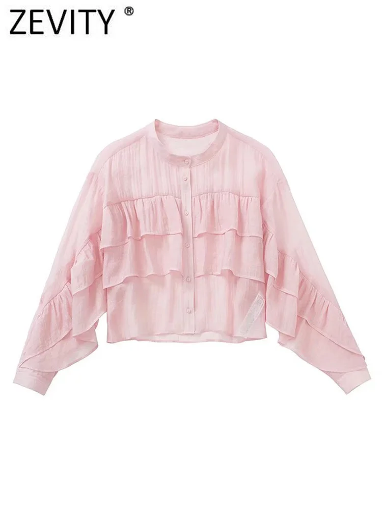 Zevity Women Sweet Pink Color Cascading Ruffle Short Blouse Lady Long Sleeve Perspective Shirt Chic Chemise Blusas Tops LS10103
Zevity Women Sweet Pink Color Cascading Ruffle Short Blouse Lady Long Sleeve Perspective Shirt Chic Chemise Blusas Tops LS10103