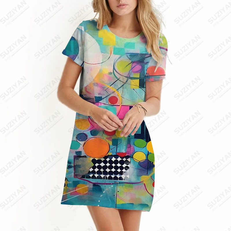 Summer High Quality Dress Women's Loose Relaxed Comfortable Short Sleeve Dress Street Fashion Dress 3D Print Round Neck Dress 
Summer High Quality Dress Women's Loose Relaxed Comfortable Short Sleeve Dress Street Fashion Dress 3D Print Round Neck Dress