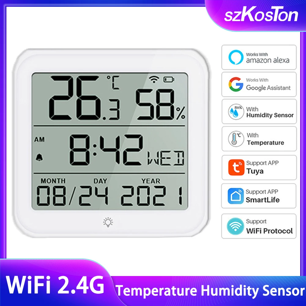 Датчик температуры и влажности Tuya Wi-Fi, комнатный термометр-гигрометр для умного дома с ЖК-дисплеем и поддержкой Alexa Google Home 
Датчик температуры и влажности Tuya Wi-Fi, комнатный термометр-гигрометр для умного дома с ЖК-дисплеем и поддержкой Alexa Google Home