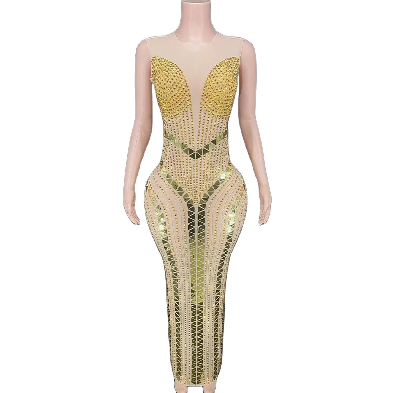 Women Sexy Sparkly Rhinestones Gold Silver Mirrors Dress Mesh See Through Sleeveless Celebrate Prom Birthday Singer Club Wear
Women Sexy Sparkly Rhinestones Gold Silver Mirrors Dress Mesh See Through Sleeveless Celebrate Prom Birthday Singer Club Wear