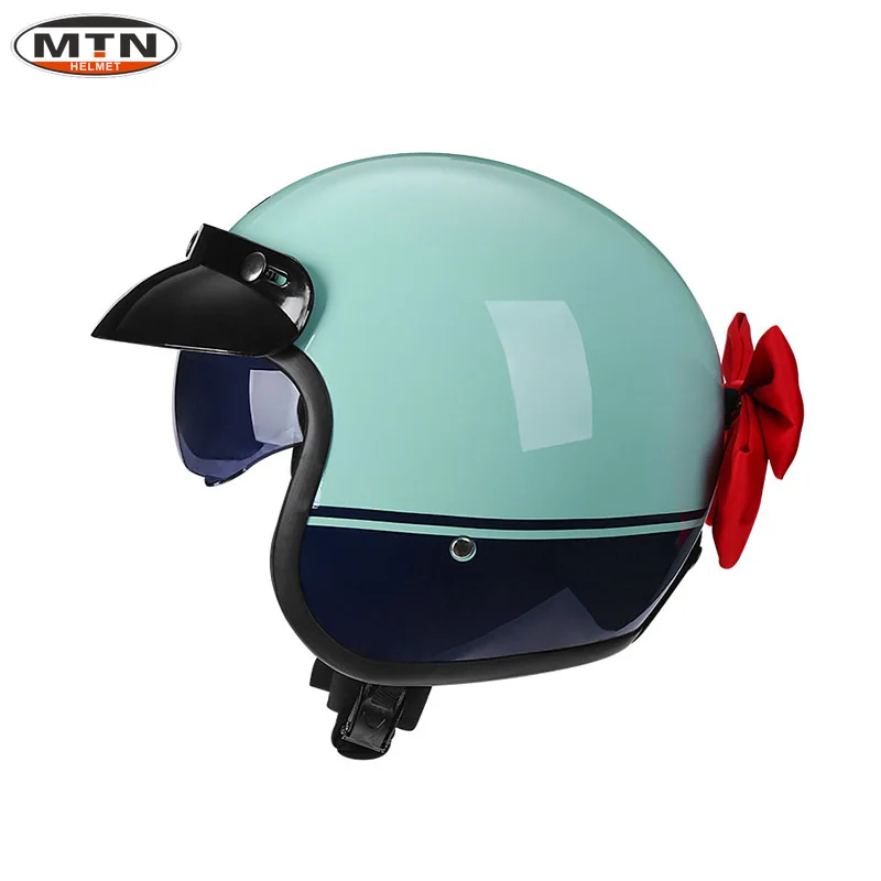 MTN New Arrive Open Face Motorcycle Helmet Casco Moto Cute Light Green Vintage Helmets with Bows for Women Girl Accessories
MTN New Arrive Open Face Motorcycle Helmet Casco Moto Cute Light Green Vintage Helmets with Bows for Women Girl Accessories