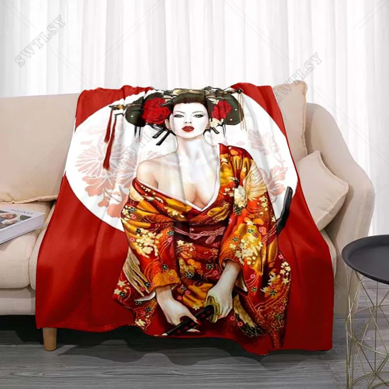 

Декоративное фланелевое одеяло для кровати, легкий мягкий плед для взрослых, подростков, путешествий, кемпинга, в стиле японской гейши