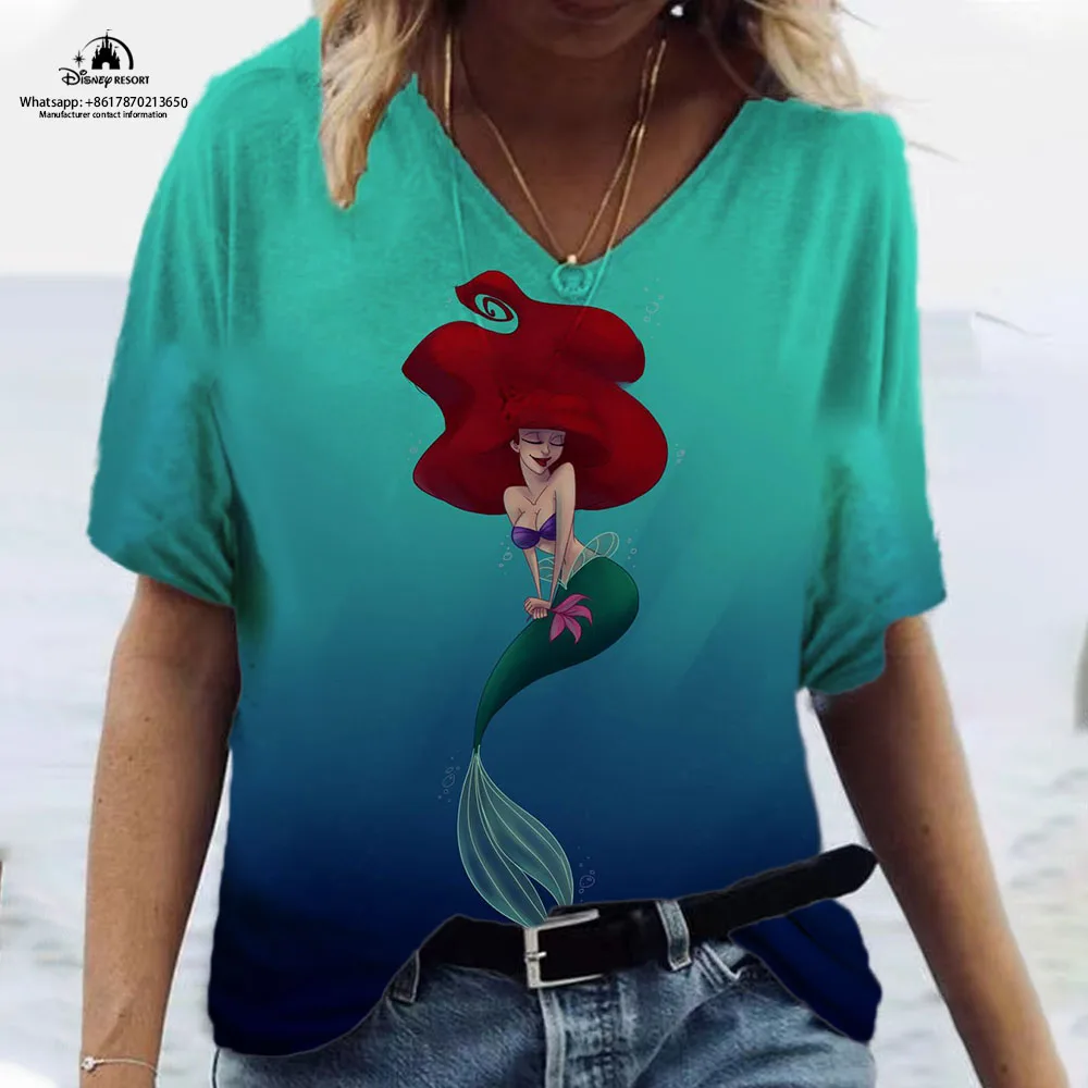 Summer New Ladies Harajuku Style Disney Brand Ariel Mermaid Anime Print Top T-Shirt Women's Short-sleeved T-Shirt
Summer New Ladies Harajuku Style Disney Brand Ariel Mermaid Anime Print Top T-Shirt Women's Short-sleeved T-Shirt