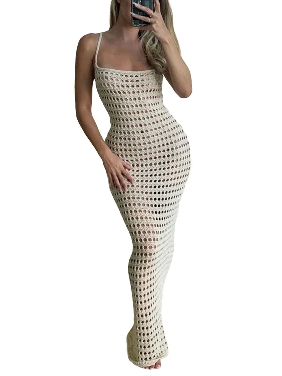 Women Bodycon Dresses Summer Knit Spaghetti Strap Low Cut Dress Hollow Out Solid Color Long Dresses
Women Bodycon Dresses Summer Knit Spaghetti Strap Low Cut Dress Hollow Out Solid Color Long Dresses