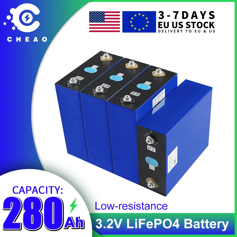 4PCS 3.2V Lifepo4 Battery 280Ah 6000+ Deep Cycles Rechargeable Cells Lifepo4 Batteries DIY for 12V Solar System US EU DUTY FREE
4PCS 3.2V Lifepo4 Battery 280Ah 6000+ Deep Cycles Rechargeable Cells Lifepo4 Batteries DIY for 12V Solar System US EU DUTY FREE