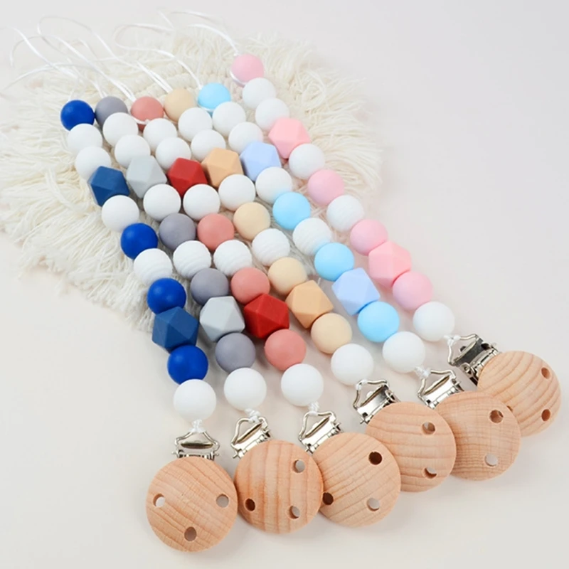 Детская цепочка для соски, игрушка-прорезыватель из бука, цепочка для прорезывания зубов ручной работы для новорожденных