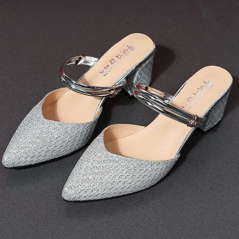 

Women's Toe-Covered Sandals Pumps High Heels 2023 New Spring Summer Two-Way Pointed Toe Outer Wear Half Slippers Fashion Sandals