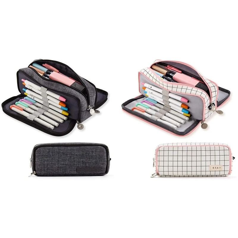 ANGOO 2 Pcs Large Pencil Case Big Capacity 3 Compartments Canvas Pencil Pouch, White Pink & Black
ANGOO 2 Pcs Large Pencil Case Big Capacity 3 Compartments Canvas Pencil Pouch, White Pink & Black