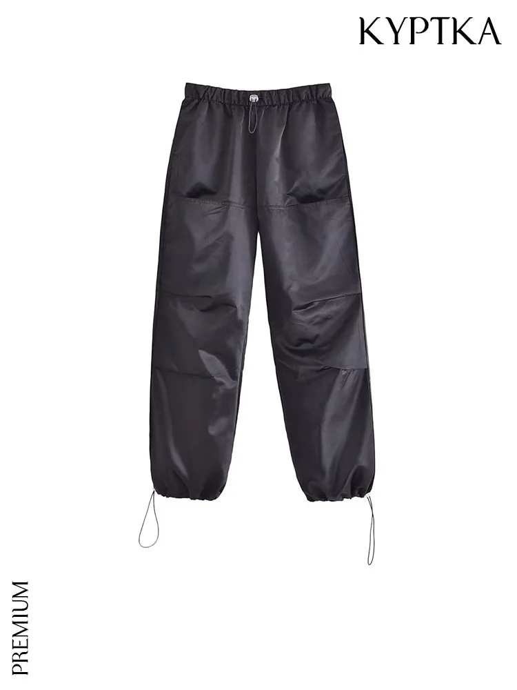 KYPTKA Women Fashion Side Pockets Satin Parachute Trousers Vintage High Elastic Waist With Drawstring Female Pants Mujer
KYPTKA Women Fashion Side Pockets Satin Parachute Trousers Vintage High Elastic Waist With Drawstring Female Pants Mujer