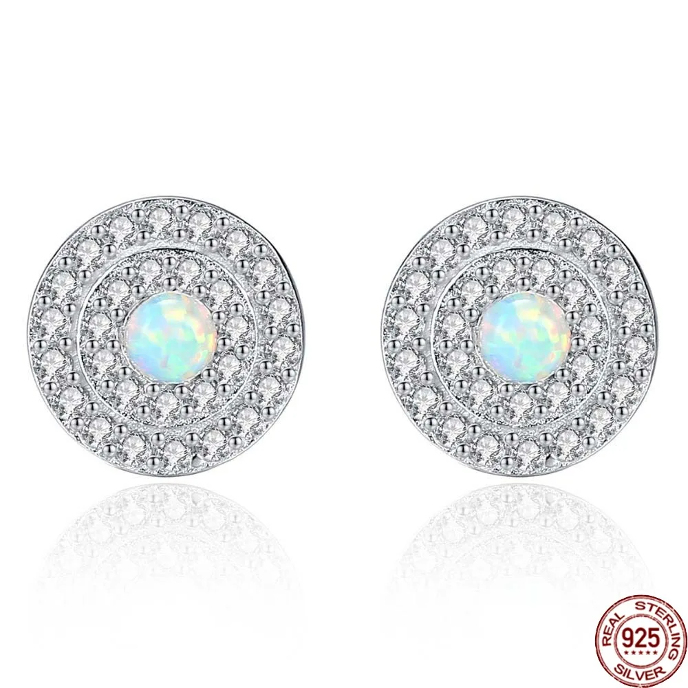 

BABIQU Genuine 925 Sterling Silver Stud Earrings for Women Fire Opal Round Shape Charming Women Post Earring Engagement Jewelry