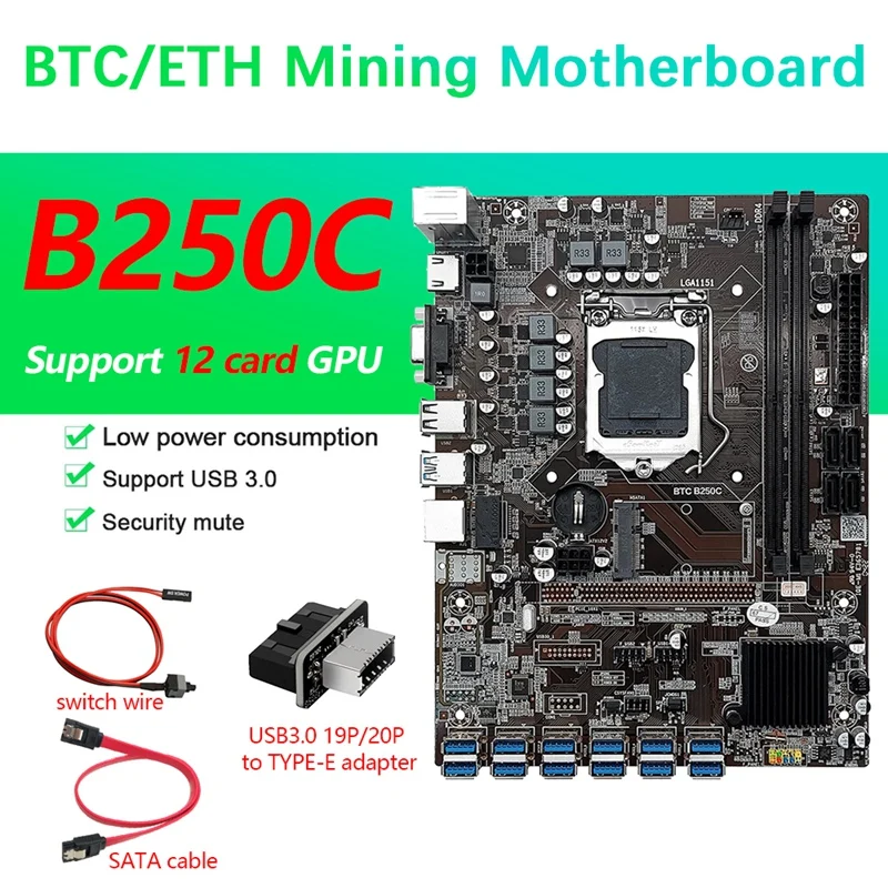 New Version 12 Card B250C BTC Mining Motherboard+USB3.0 Adapter+SATA Line+Switch Line 12 USB3.0(PCIE) LGA1151 DDR4 MSATA
New Version 12 Card B250C BTC Mining Motherboard+USB3.0 Adapter+SATA Line+Switch Line 12 USB3.0(PCIE) LGA1151 DDR4 MSATA