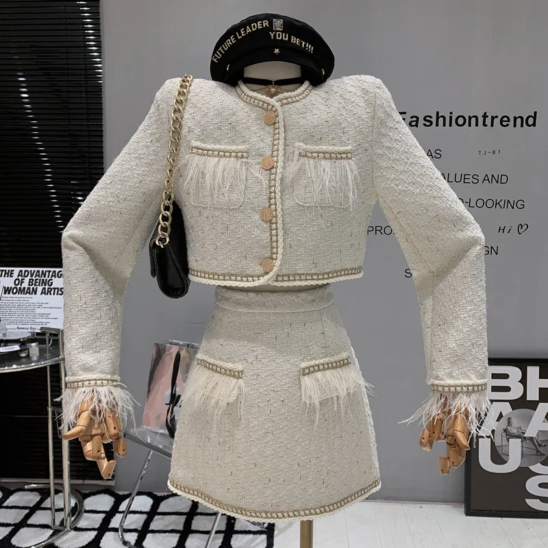 

Niche Design New In Women's Clothing 2022 Winter Sweet Tassel cotton-padded Top High Waist A-line Skirt Two Piece Set