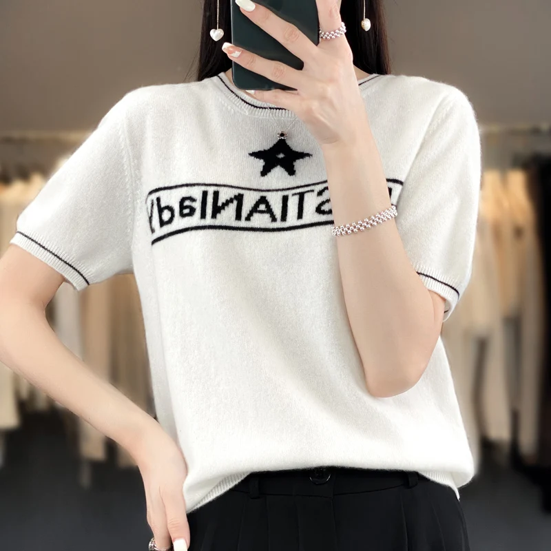 Woman's Sweater Female Pullover Short Sleeve O-Neck T-Shirt Casual Tees Wool Mixed Wosted Knitted Top Blouse Jumper Clothes Coat
Woman's Sweater Female Pullover Short Sleeve O-Neck T-Shirt Casual Tees Wool Mixed Wosted Knitted Top Blouse Jumper Clothes Coat