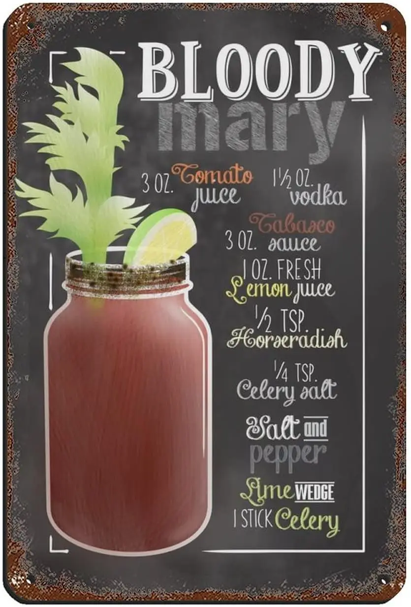 ZXER Bloody Mary Коктейльный бар Ретро Плакат Металлическая жестяная вывеска Шикарное