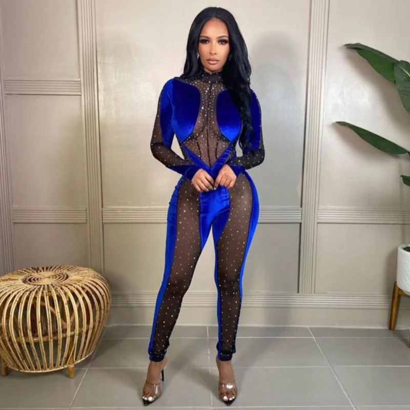 Velvet Jumpsuit for Women See Through Mesh Patchwork Sequins Shiny Glitter Bodysuit Spring Autumn Sexy Club Overalls 2022 New
Velvet Jumpsuit for Women See Through Mesh Patchwork Sequins Shiny Glitter Bodysuit Spring Autumn Sexy Club Overalls 2022 New