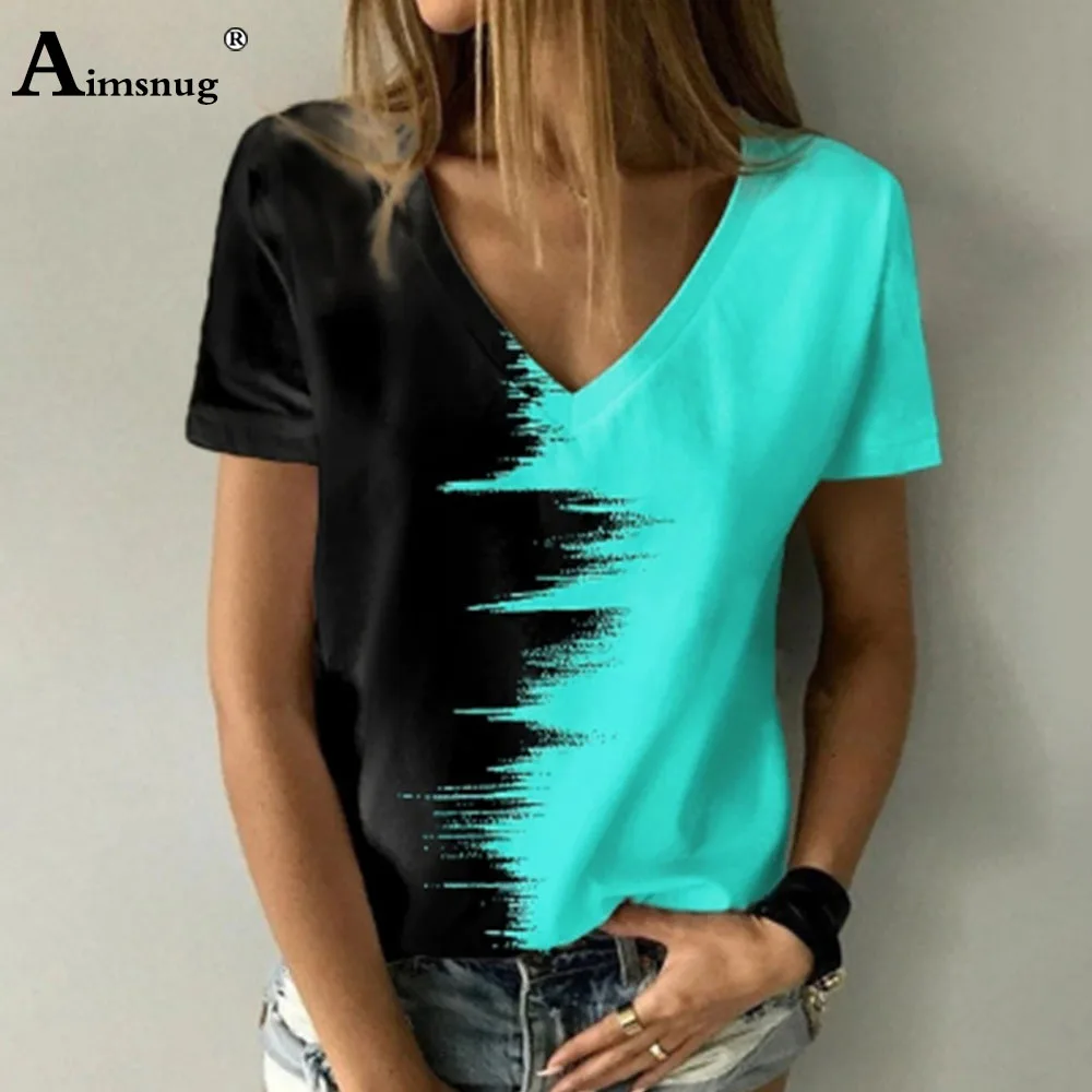 

Aimsnug Oversize 4xl 5xl Ladies Patchwork T-shirt Women's Basic Tops Clothing 2022 Summer New Tees Shirt Casual Pullovers Femme