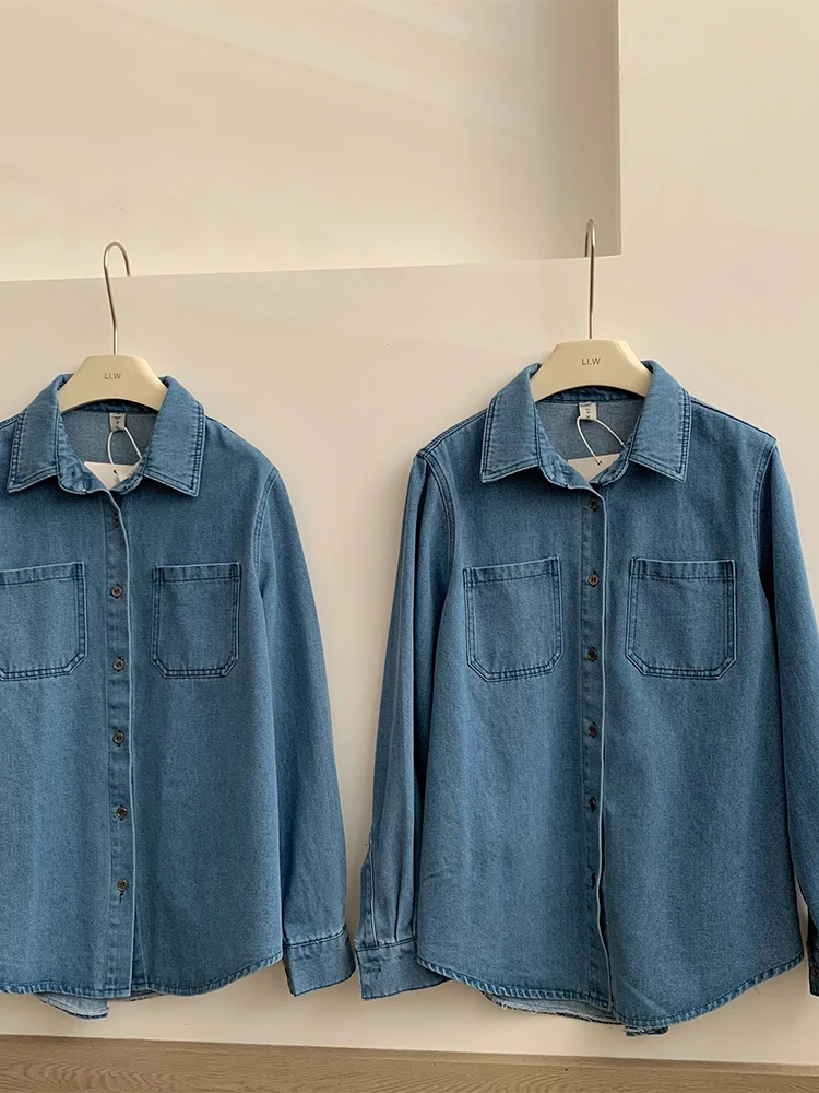 Women Autumn Winter Loose Cozy Jean Shirt Lapel Long Sleeve Irregular Vintage Blouses Lady BF Style Over-shirt American Style
Women Autumn Winter Loose Cozy Jean Shirt Lapel Long Sleeve Irregular Vintage Blouses Lady BF Style Over-shirt American Style