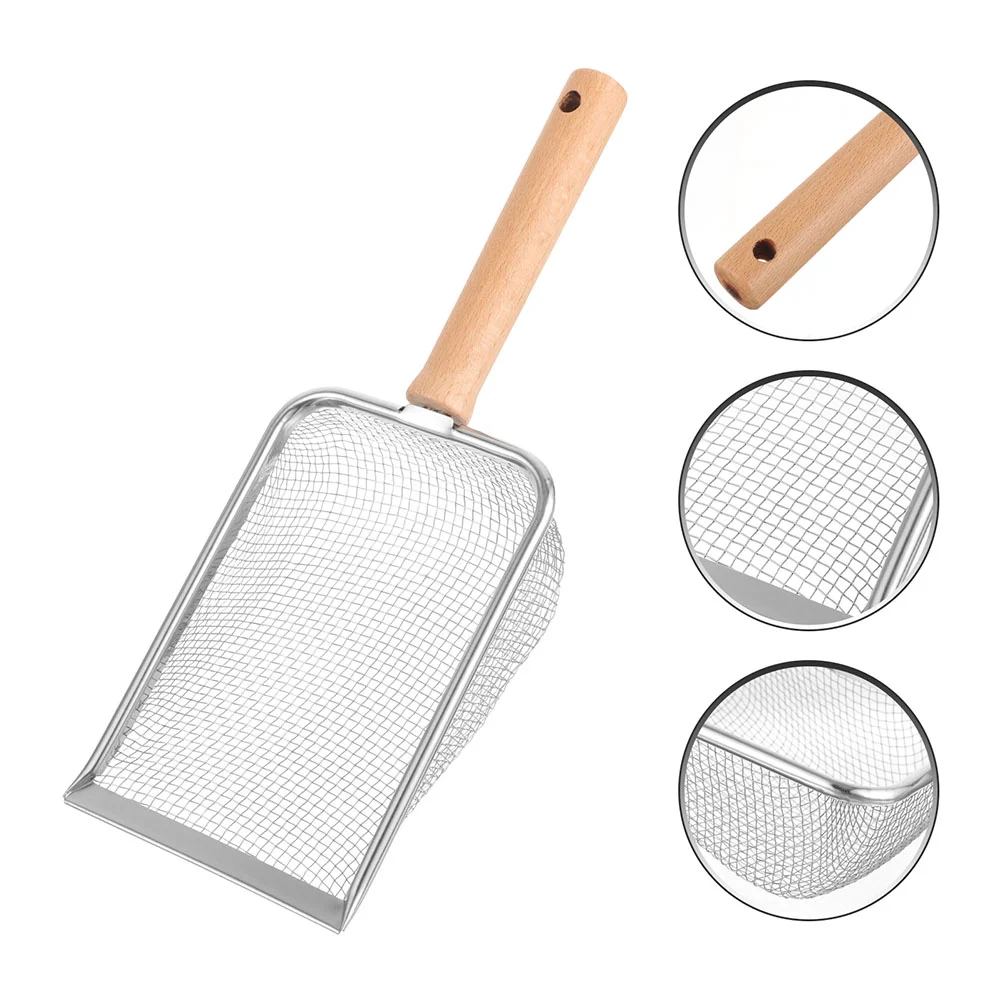 

Cat Litter Accessories Reptile Clean Tool Home Scoops Poop Wooden Handle Terrarium Stainless Steel Shovels Sifter Pet