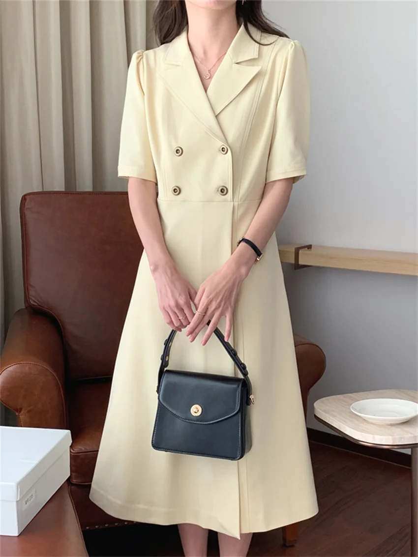 HziriP S-M Office Wear Blazer Long Dress Women Notched Slim A-Line Fashion Short Sleeve Summer Elegant High Waist Chic Gentle OL
HziriP S-M Office Wear Blazer Long Dress Women Notched Slim A-Line Fashion Short Sleeve Summer Elegant High Waist Chic Gentle OL