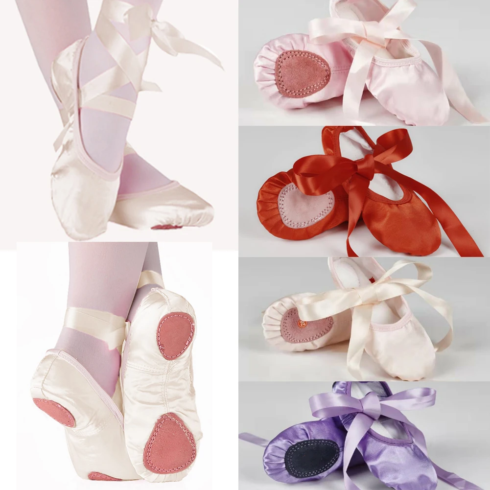 

Fashion Baby Girls Pink Purple Apricot Red Solid Color Shoes Gymnastics Canvas Ballet Dance Shoes Split Suede Sole With Ribbon