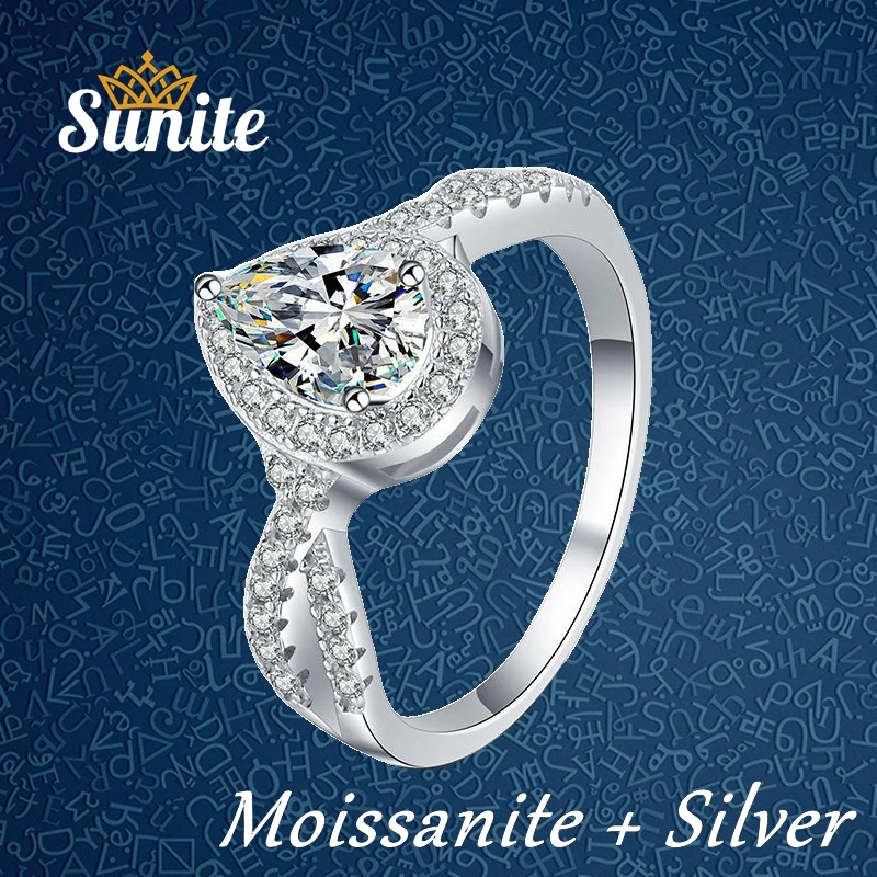 

Sunite 1.0ct Муассанит бриллиант в форме капли воды кольцо для женщин и мужчин Обручальное любовное кольцо позолоченное искусственное серебряное подарки на любовь