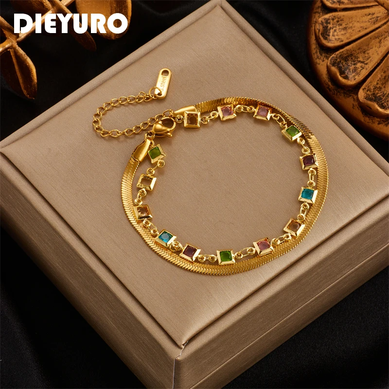 DIEYURO 316L Stainless Steel Double Layer Colored Zircon Bracelet For Women Fashion Gold Body Jewelry Girls Party Gift браслет
DIEYURO 316L Stainless Steel Double Layer Colored Zircon Bracelet For Women Fashion Gold Body Jewelry Girls Party Gift браслет